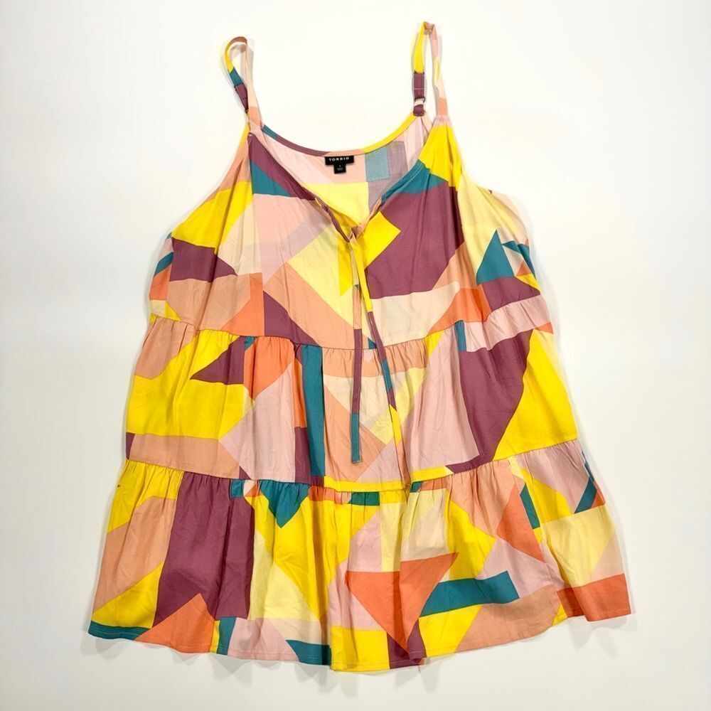 Torrid Color Block Yellow and Mauve Tiered Tank – Size 1